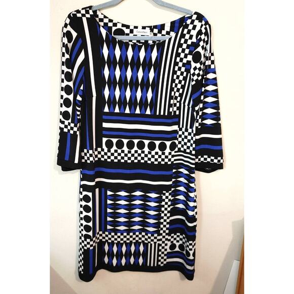 Calvin Klein Geometric Sheath Midi Dress Sz 8 - Picture 1 of 4